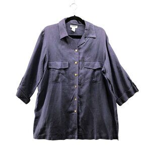 VTG Bridgewater Studio 100% Linen Shirt Jacket Womens 16W Blue Utility